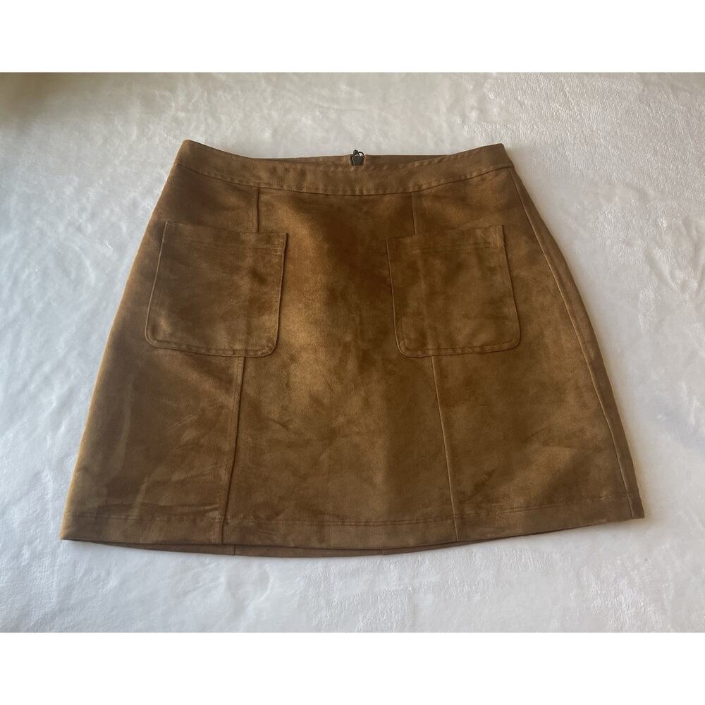 Old Navy Zip Mini Skirt Double Pockets Tan Faux Suede 90s Y2K Women’s Size 10